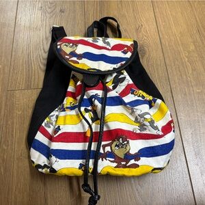 Vintage Looney Tunes 1995 Drawstring Backpack Cartoon Daffy Duck Tasmanian Devil